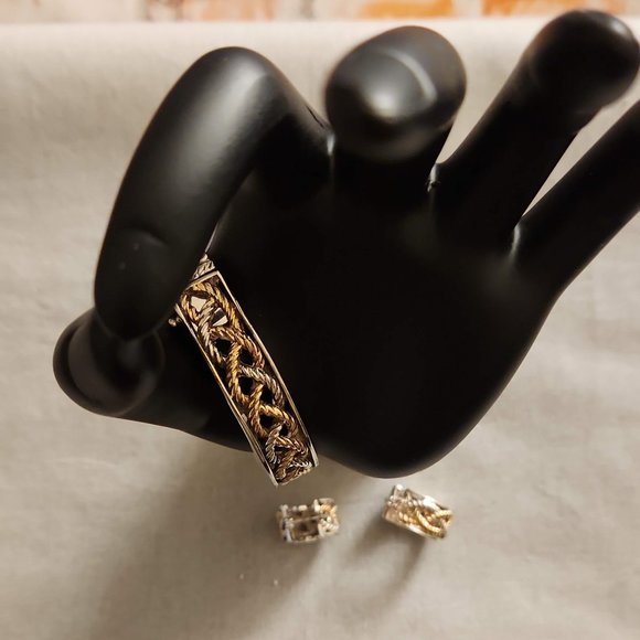 Chateau D"Argent Textile Weave "Hinged" Bracelet + Bonus Matching Earrings - Picture 9 of 16